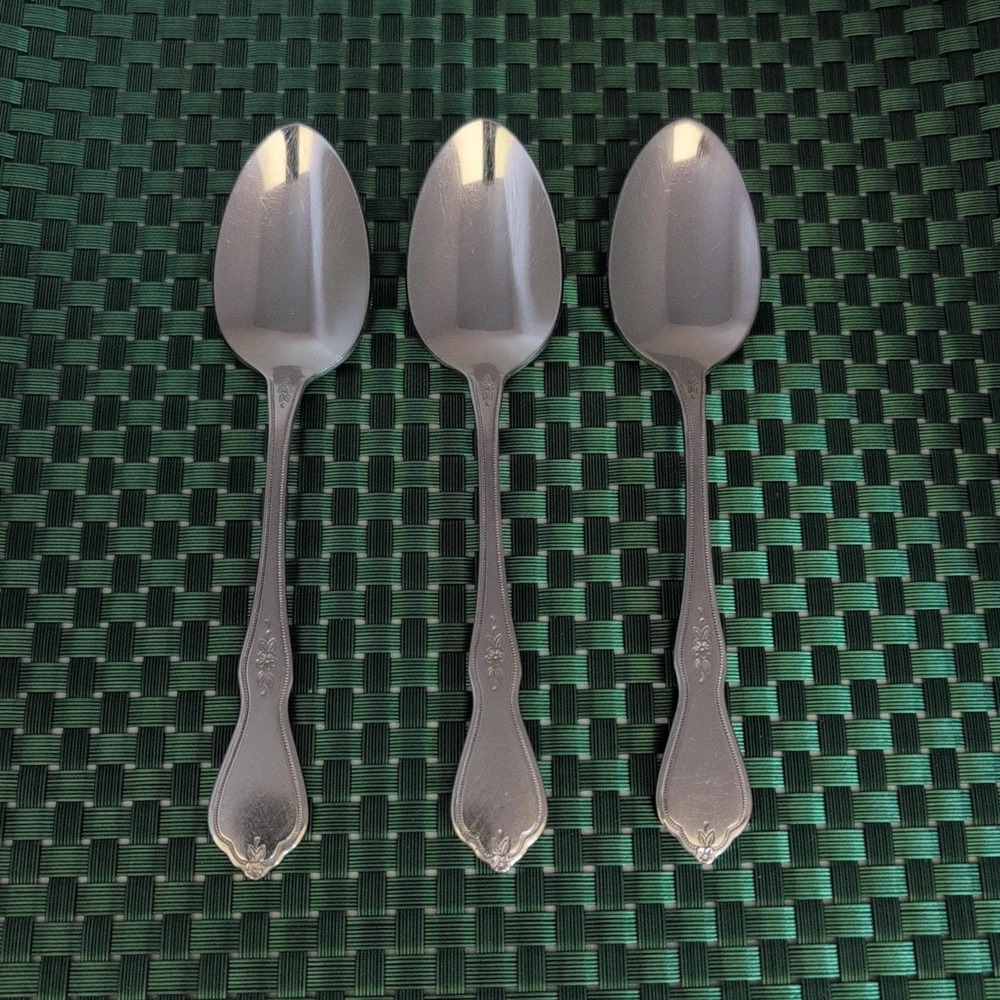 Oneida MORNING BLOSSOM Teaspoons Set Lot of 3 Stainless Burnished Floral USA Vtg